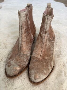 Midas Zaro Cafe & Rose Gold Pony Hair Leather Metallic Chelsea Ankle Boots